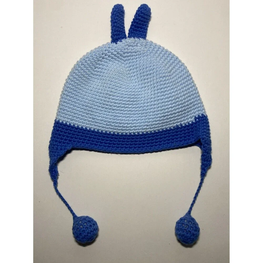 Hand & Heart Angry Birds Blue Bird Crochet Beanie Hat 100% Cotton Earflap‎ Cute